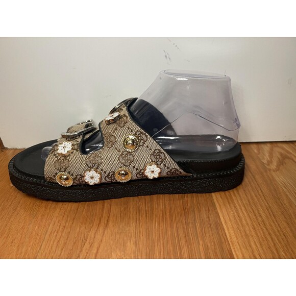 Jin Duo Sandals Womens Size 10 Brown Floral Buckle Slide Platform Shoes - Picture 5 of 10